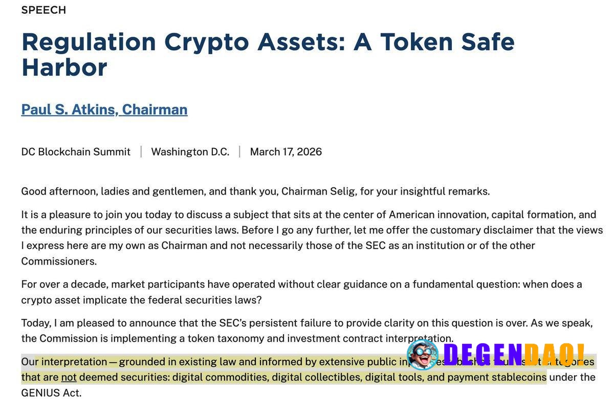 SEC Chairman Unveils Token Safe Harbor Framework to Clarify Crypto Securities Rules > The SEC Chairman Paul Atkins has a...