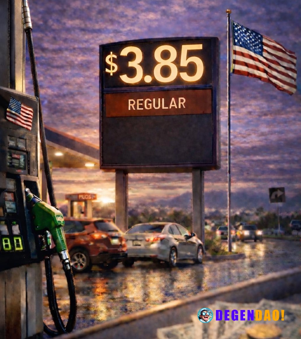JUST IN: 🇺🇸 Average US gas prices rise to $3.85 for the first time since September 2023. _ 〽️ Crypto Pulse 👉 @degendaoin...