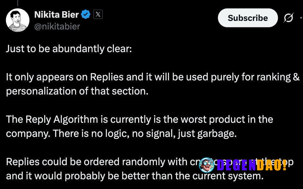 Nikita Bier Says Dislike Button Will Only Appear on Replies and will Be Used Purely for Ranking & Personalization of tha...