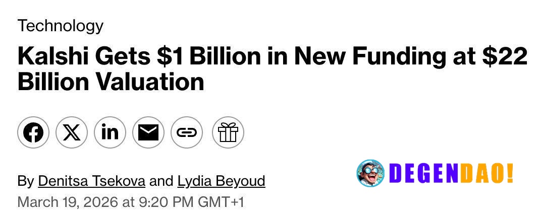 Kalshi Raises $1 Billion at $22B Valuation in New Funding Round > Kalshi has reportedly raised over $1 billion in new fu...