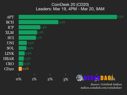 CoinDesk 20 performance update: Aptos (APT) gains 6.3% as index rises Bitcoin Cash (BCH), up 2.5% from Thursday, joined ...