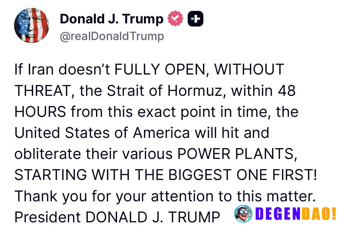 Donald Trump Threatens Iran with 48-Hour Ultimatum Over Strait of Hormuz Source: https://x.com/WhiteHouse/status/2035516...