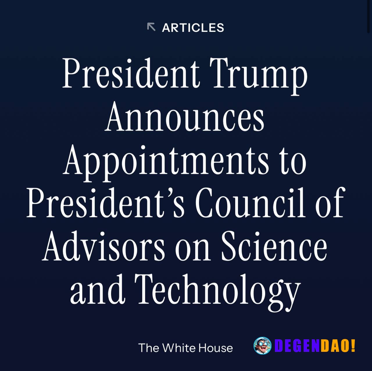 🇺🇸 NEW: Donald Trump appoints tech leaders including Sergey Brin, Mark Zuckerberg, and Jensen Huang to the President’s C...