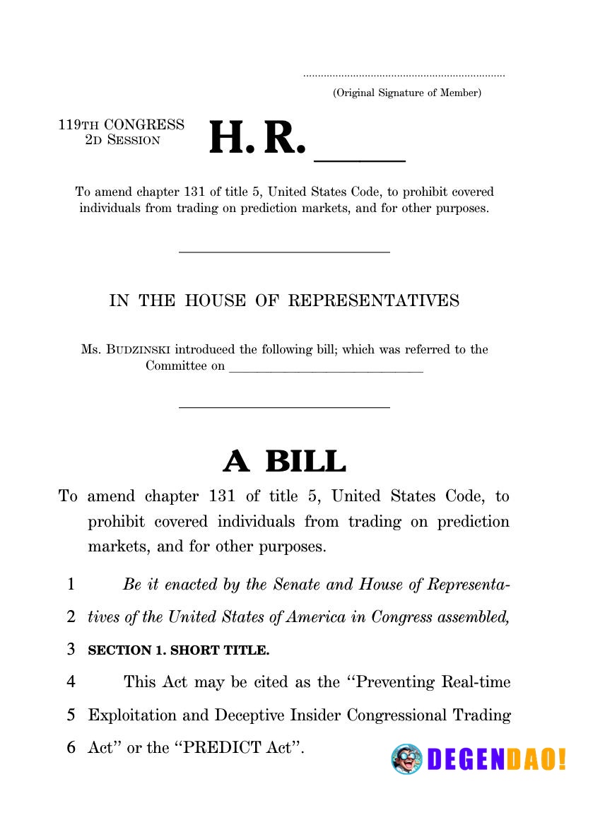 🇺🇸 NEW: Lawmakers introduce bipartisan PREDICT Act to ban Congress members, president, and senior officials from trading...