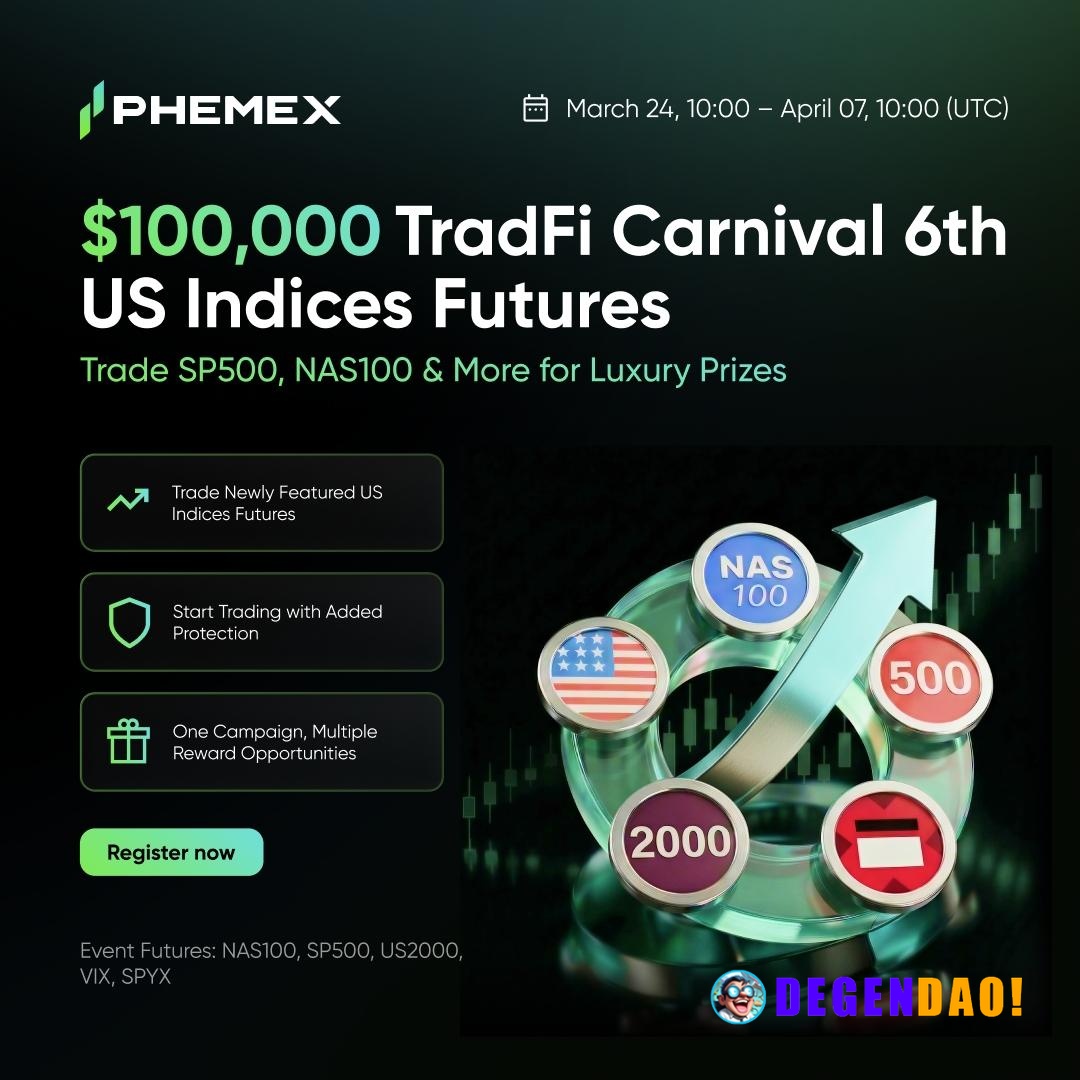 🚨 NEW: Phemex brought US indices on-chain — and now kicking it off with a $100,000 trading carnival. Traders can access ...