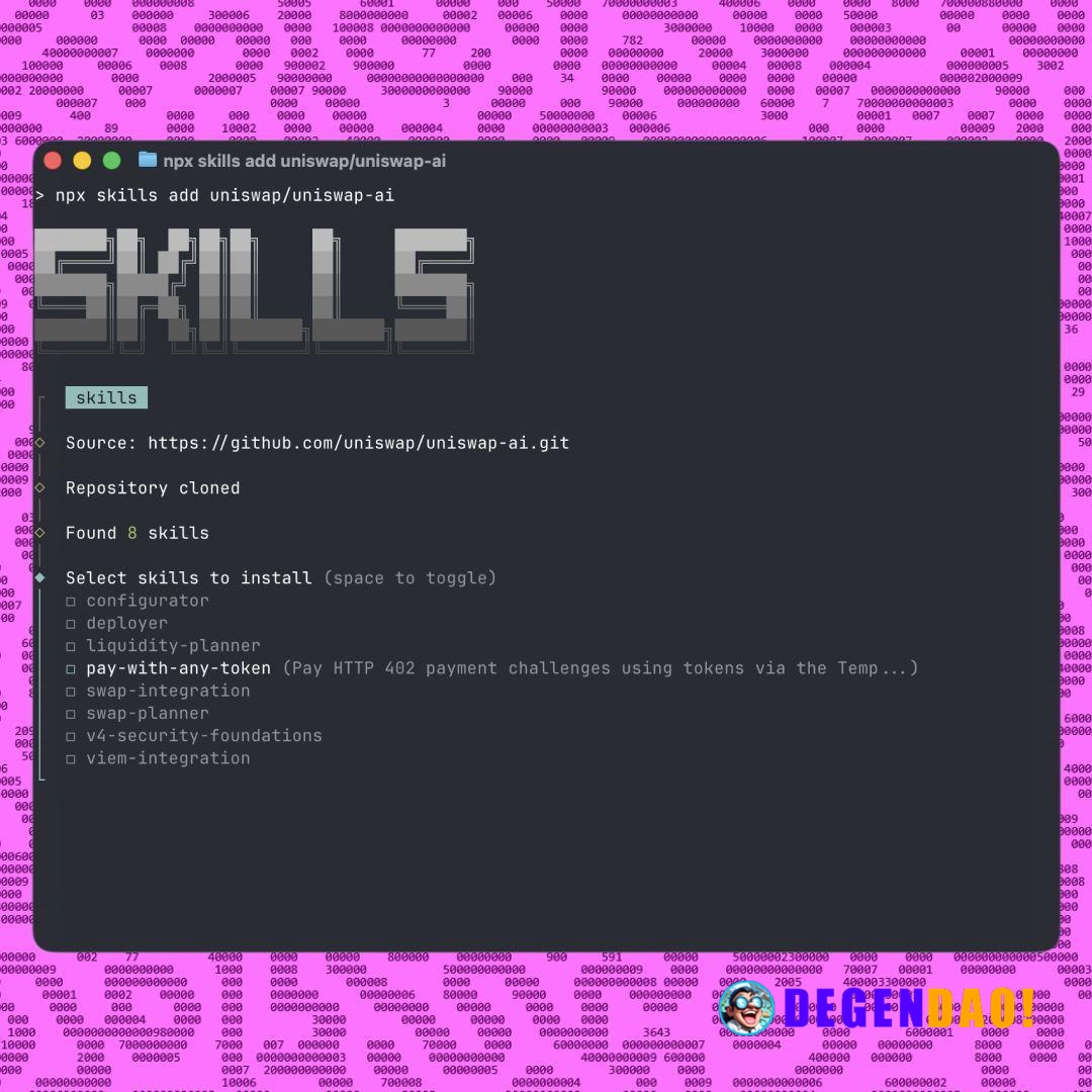 Uniswap Labs Launches AI Agent Skills (npx skills add uniswap/uniswap-ai) for Onchain Workflows > Uniswap launched an AI...