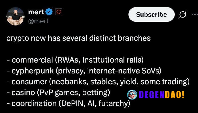 Five Distinct Branches of Modern Crypto Source: https://x.com/mert/status/2037518917350895733 _ 〽️ Crypto Pulse 👉 @degen...