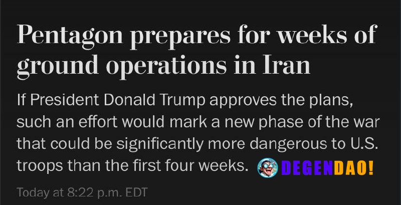 Pentagon Prepares for Weeks of Ground Operations in Iran > The Pentagon is preparing plans for weeks of potential ground...