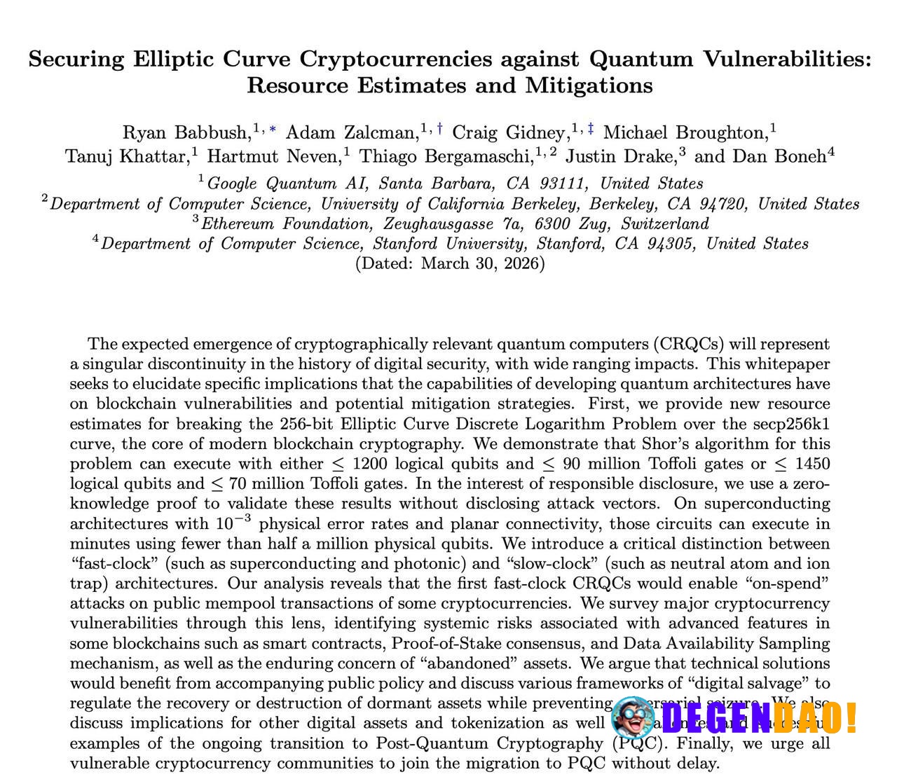 Google Research: Safeguarding Cryptocurrency By Disclosing Quantum Vulnerabilities Responsibly > Google Research in a ne...