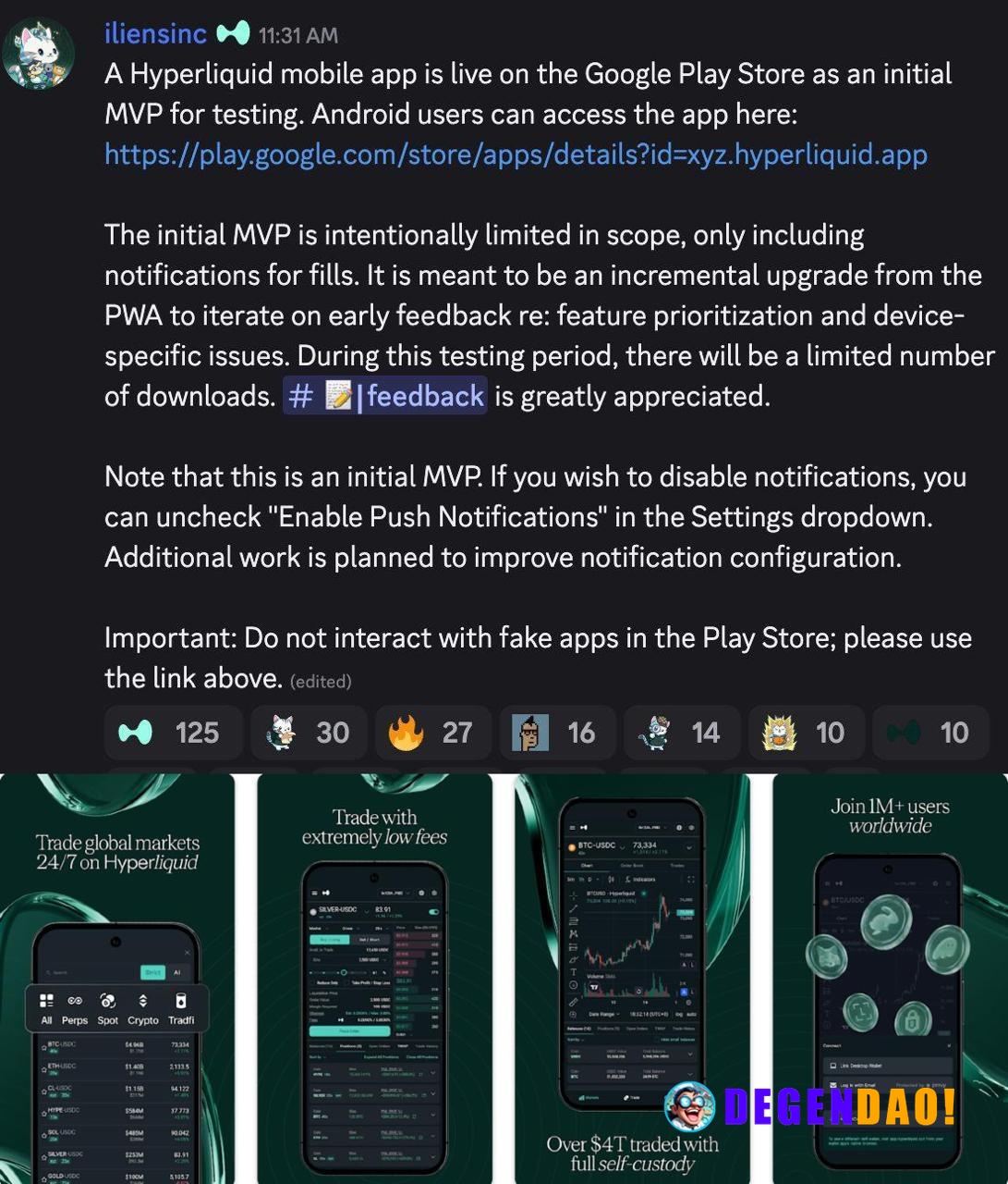 Hyperliquid Mobile App Live on Google Play as Initial MVP for Testing Currently only available on Android https://play.g...