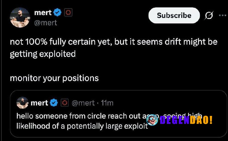 Drift Protocol Might Be Getting Exploited Source: https://x.com/mert/status/2039391990073176258 _ 〽️ Crypto Pulse 👉 @deg...