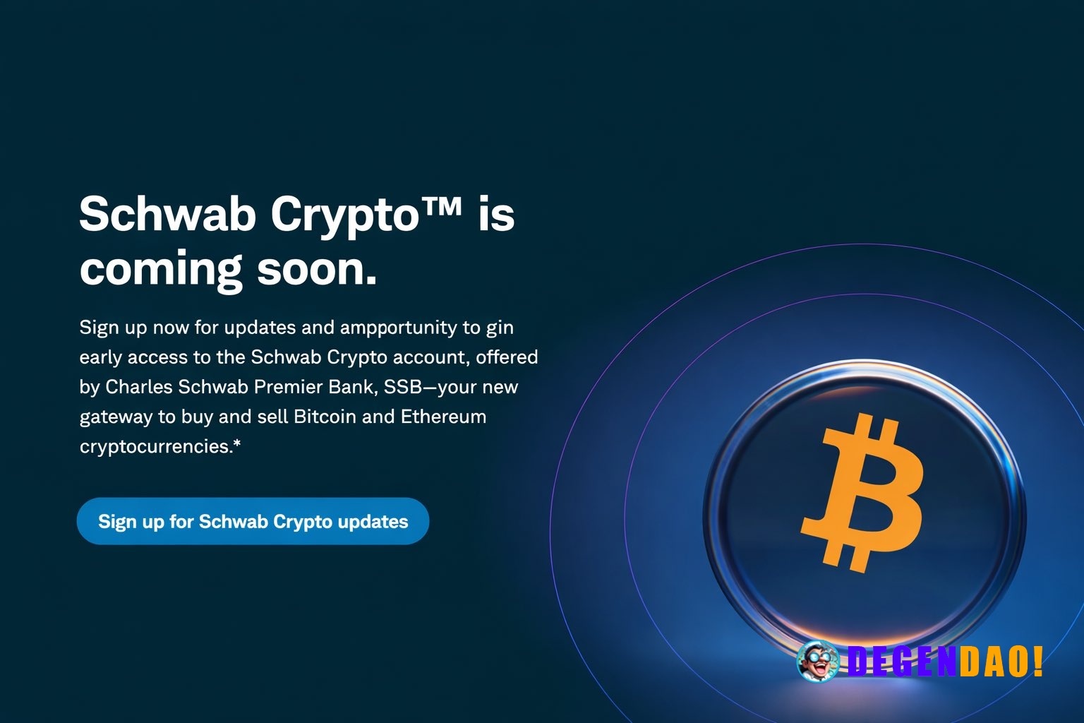 JUST IN: $12 trillion Charles Schwab to launch Bitcoin and Ethereum trading for users "soon." _ 〽️ Crypto Pulse 👉 @degen...