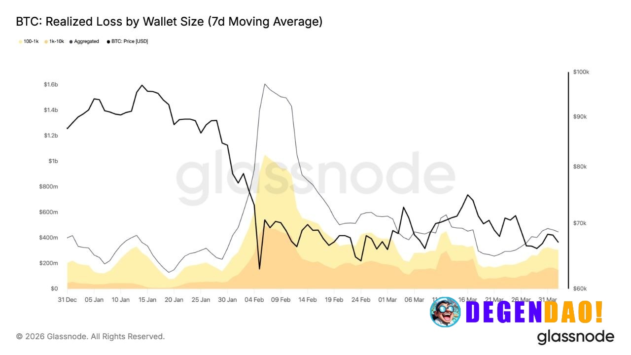🚨 REKT: Bitcoin whales lost about $337M per day in Q1, totaling $30.9B realized losses. _ 〽️ Crypto Pulse 👉 @degendaoinf...