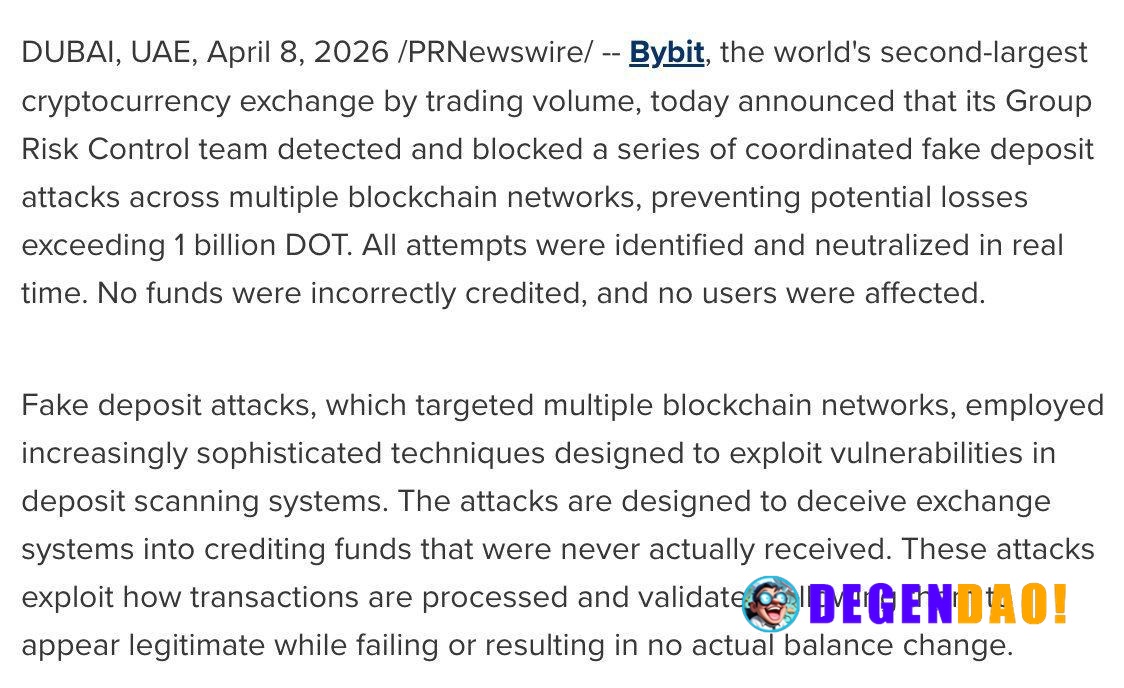 Bybit Detects and Blocks Coordinated Fake Deposit Attacks, Preventing Over $1 Billion DOT in Potential Losses > Bybit’s ...