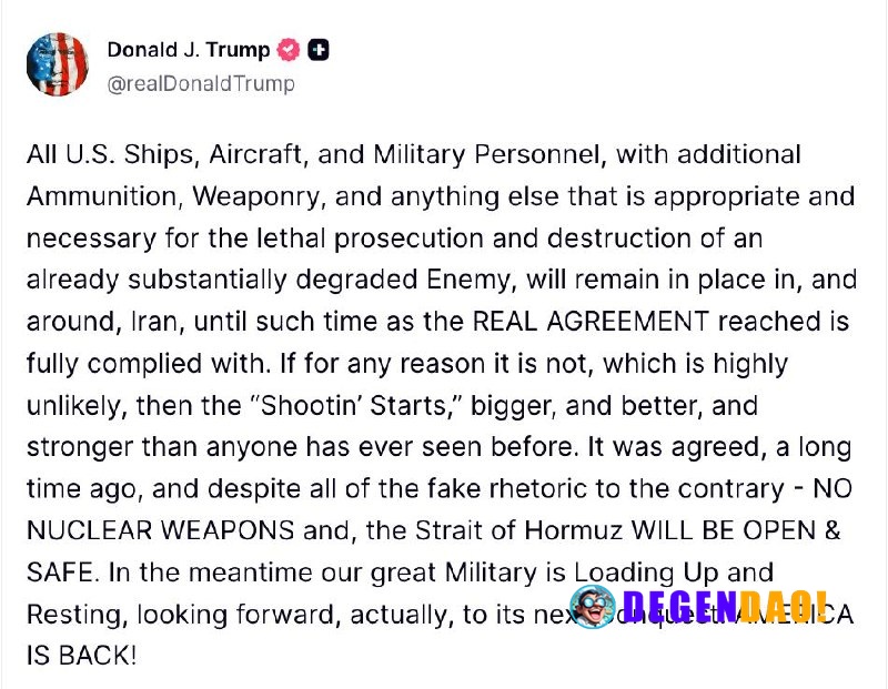 🇺🇸🇮🇷 JUST IN: President Trump says all US military forces will remain positioned around Iran until the ceasefire agreeme...