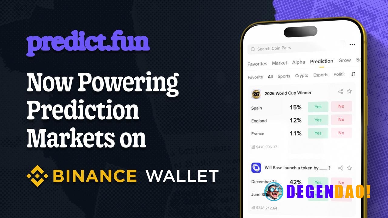 Binance Wallet Integrates Prediction Markets via Predict.fun for Crypto, Sports, and Global Events > Eligible users can ...