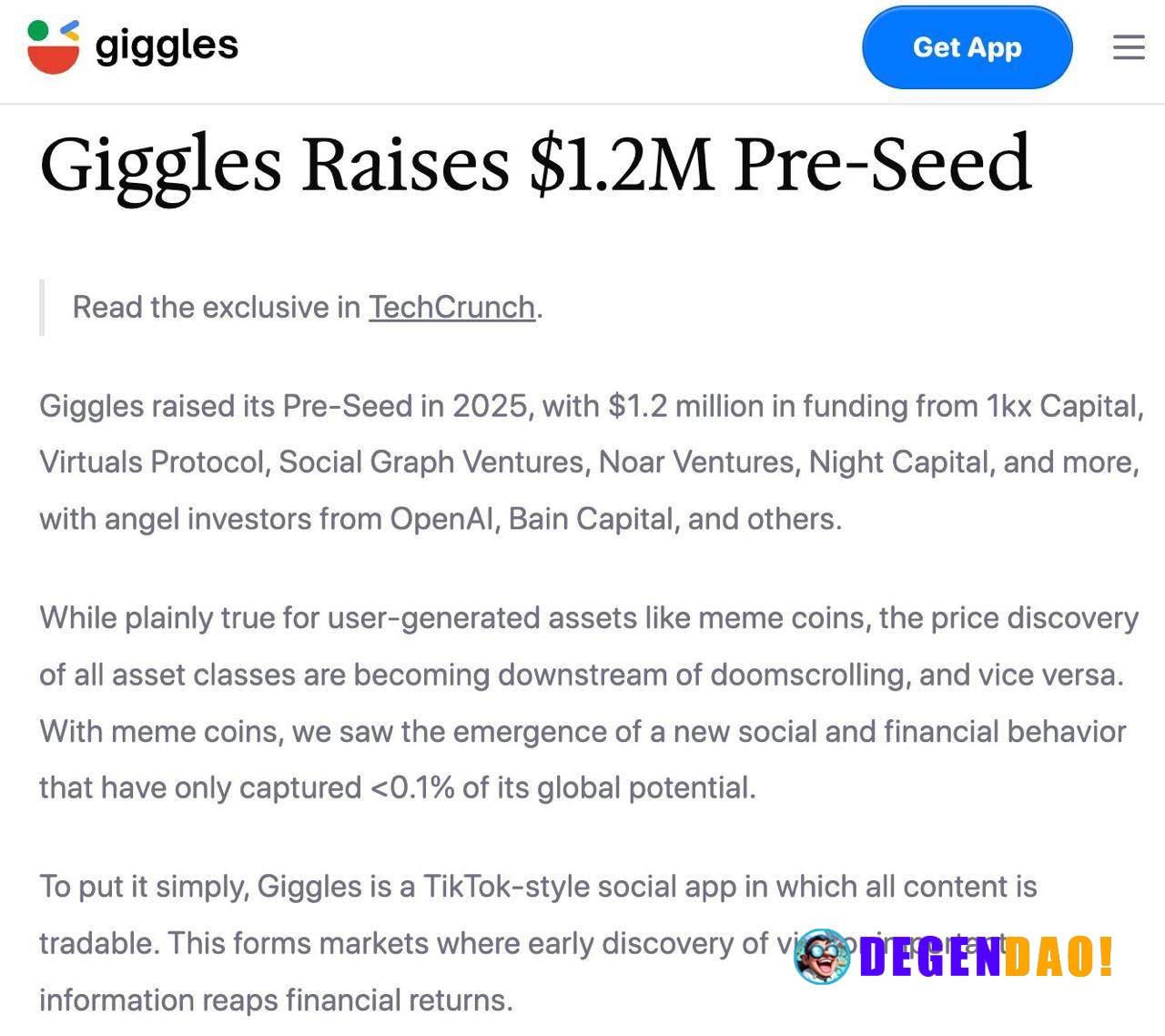 Teenage Minecraft YouTuber Raised $1,234,567 for a Meme Prediction market called Giggles > Giggles is a TikTok-style soc...