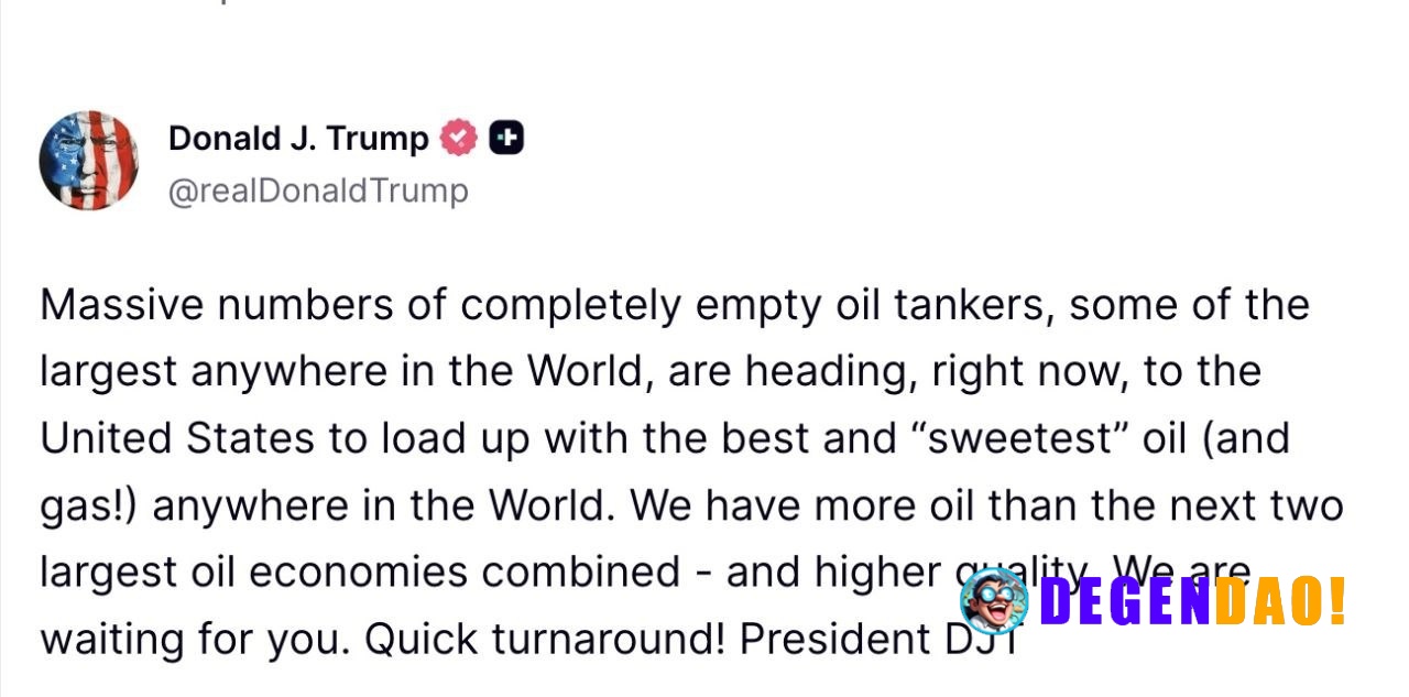 🚨 TRUMP: "We have more oil than the next two largest oil companies combined." _ 〽️ Crypto Pulse 👉 @degendaoinfo