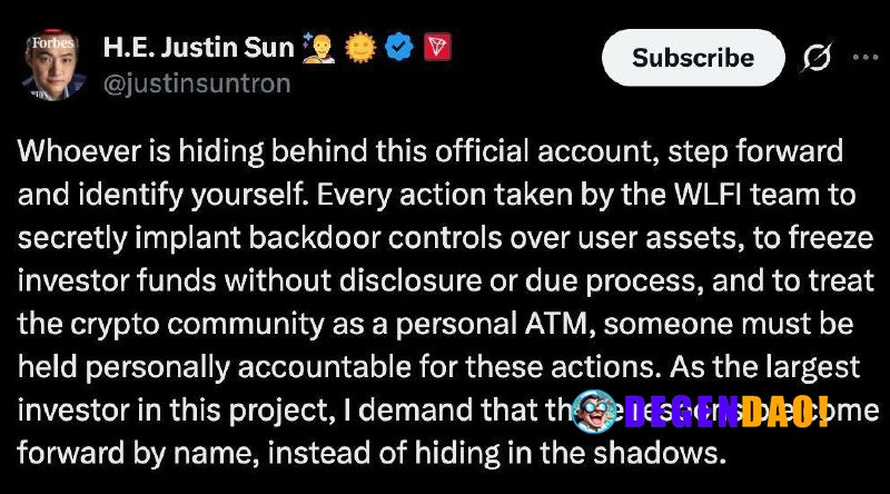 Justin Sun: Whoever is Hiding Behind this Official Account, Step Forward and Identify Yourself. sunday drama Source: htt...