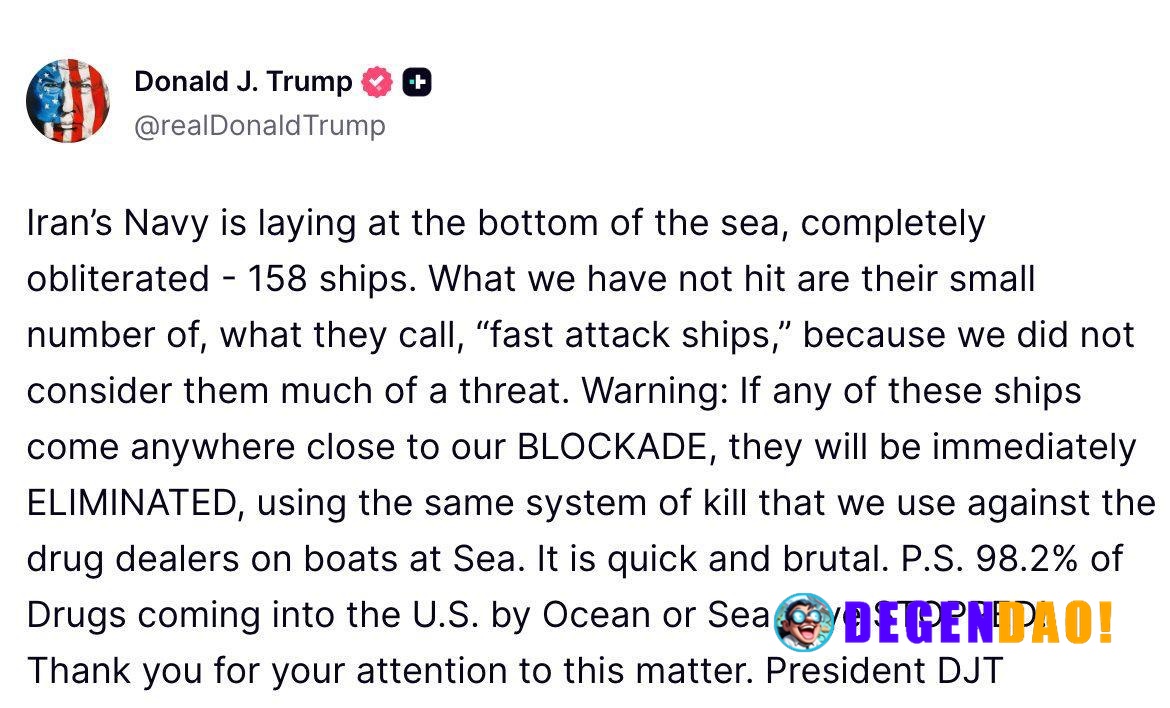President Trump Issues a Warning to Iran > “If any of these ships come anywhere close to our BLOCKADE, they will be imme...