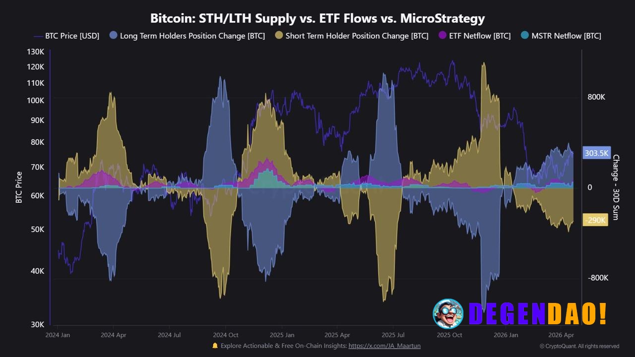 🔥 UPDATE: Bitcoin supply is moving to stronger hands, long-term holders added 303K $BTC while short-term holders offload...
