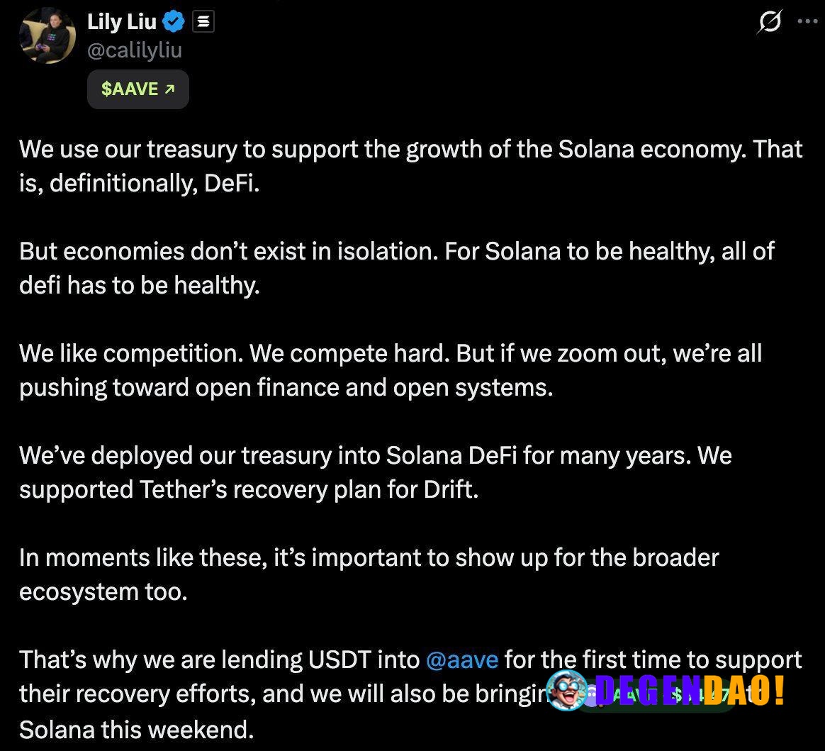 Solana Foundation to Lend USDT into Aave to Support their Recovery Effort Also be bringing AAVE to Solana this weekend S...