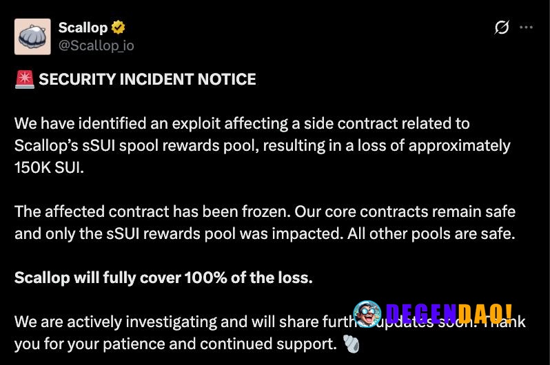 🚨 TODAY: SUI-native DeFi lending platform Scallop suffered an exploit on its sSUI rewards pool, losing approximately 150...