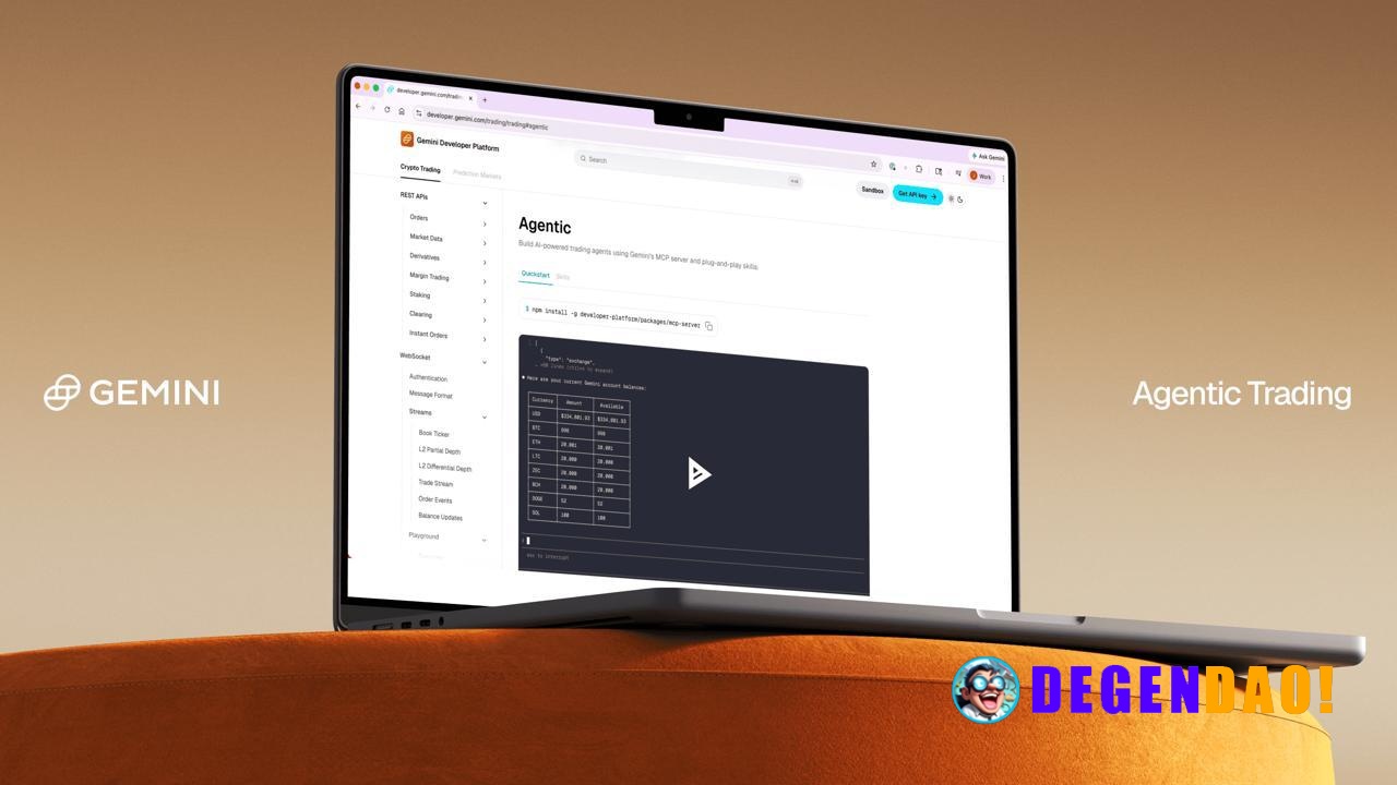 Gemini Launches Agentic Trading Agentic trading tool to be available directly through a regulated US-based exchange. > G...