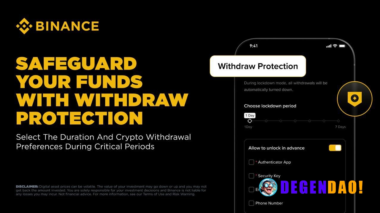 Binance Introduces Withdraw Protection > A new security feature that blocks all withdrawals for a lockdown window you se...