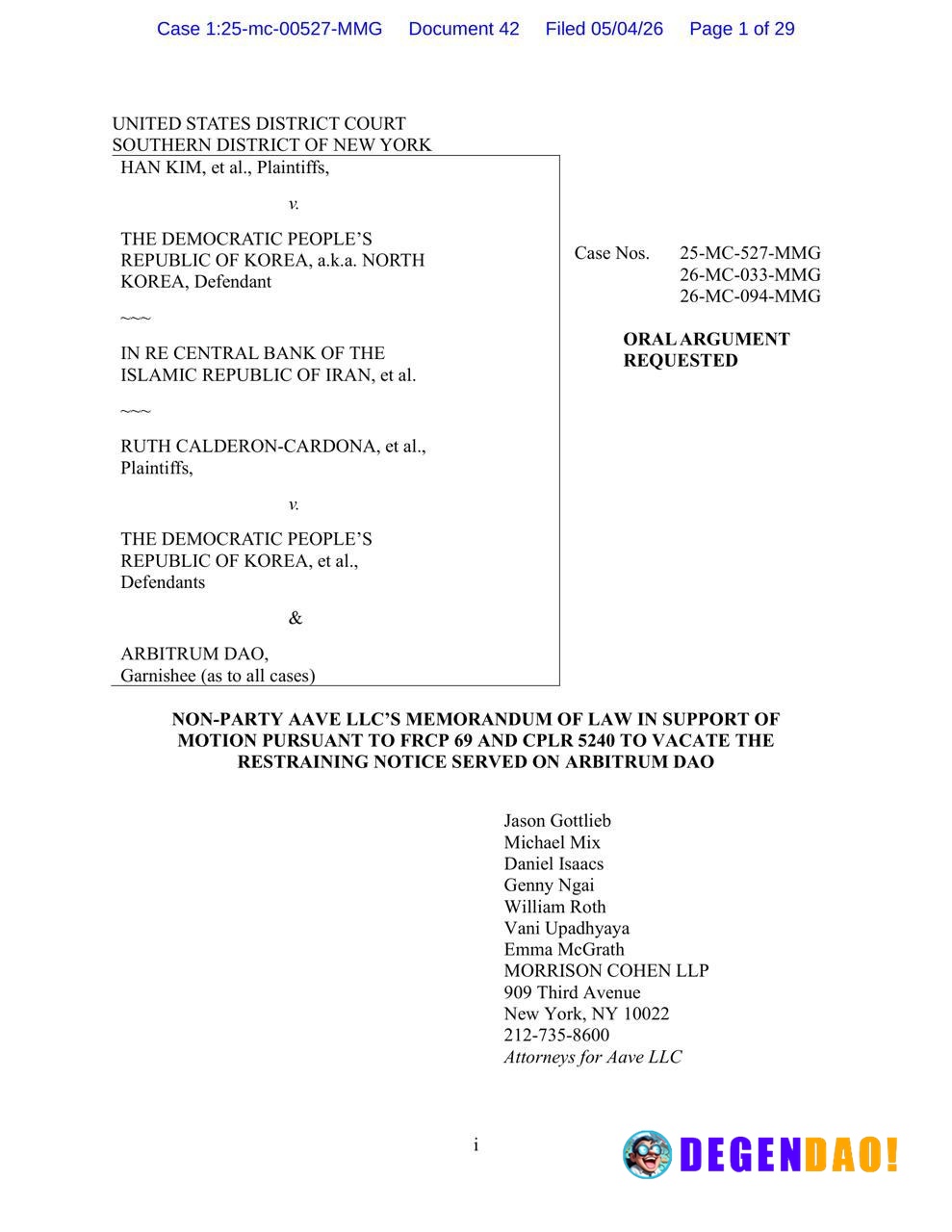 Aave Files Emergency Motion to Vacate $71M ETH Restraining Notice from April 18 Exploit Recovery > Aave LLC has filed an...