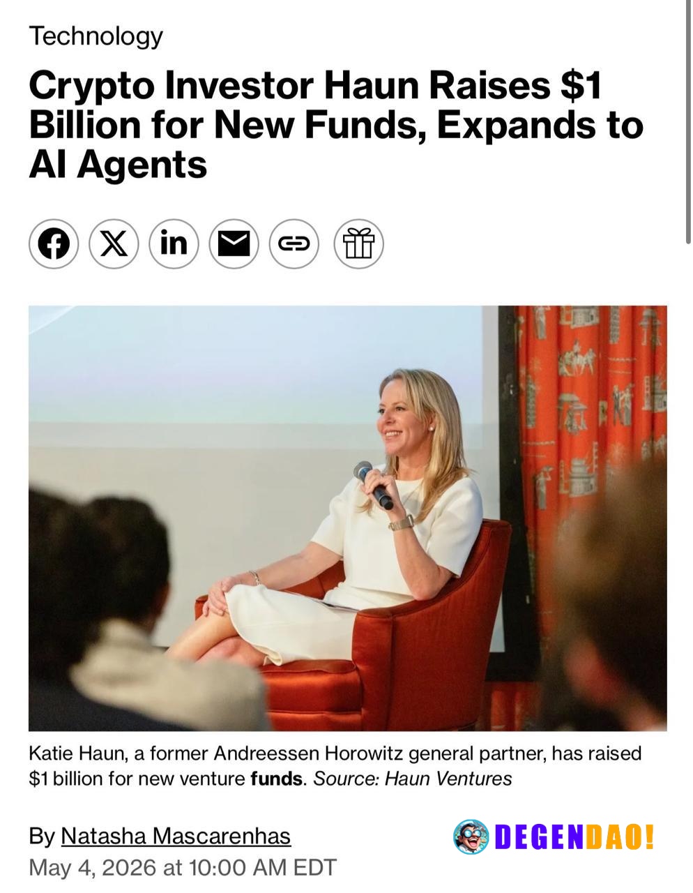 Crypto Investor Haun Raises $1 Billion for New Funds, Expands to AI Agents > Katie Haun has raised $1B for new funds via...