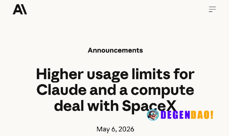 Anthropic & SpaceX Partner to Scale AI Compute, Raises Claude Code and API Usage Limits SpaceXAI has signed an agreement...