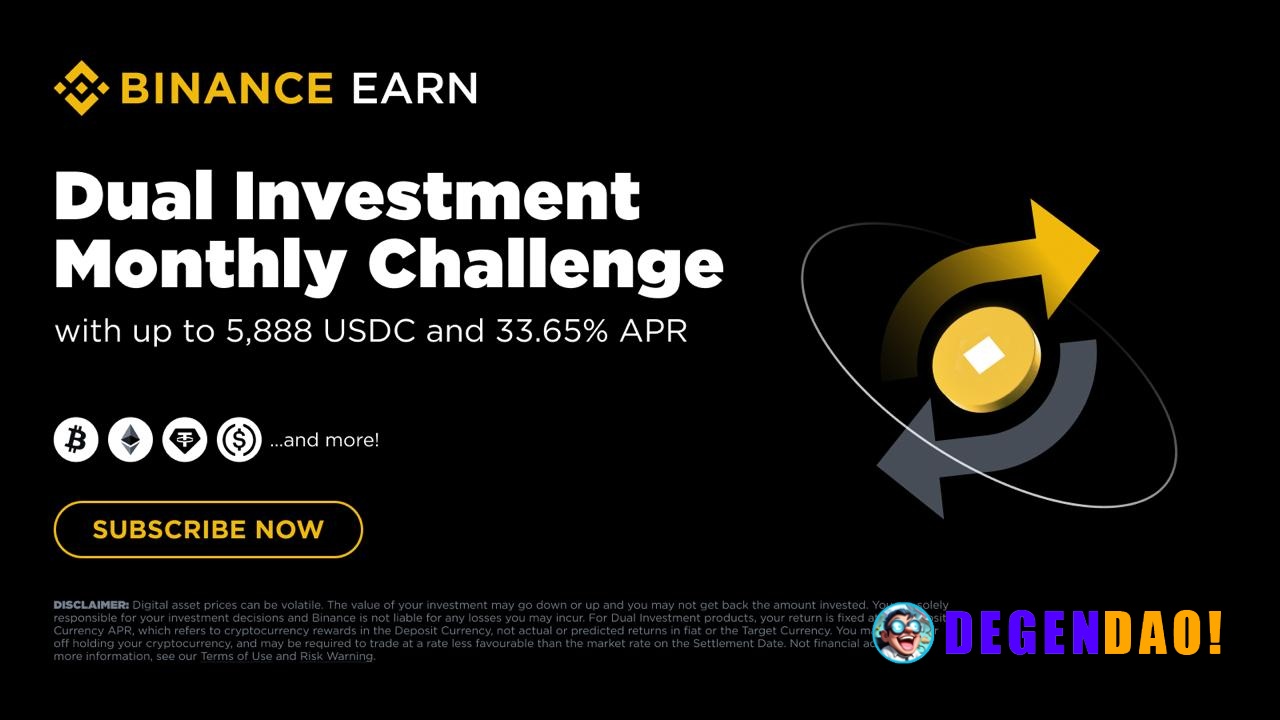 Binance Earn June Monthly Challenge: Earn Up to 5,888 USDC Rewards and 33.65% APR on Dual Investment Binance Earn presen...