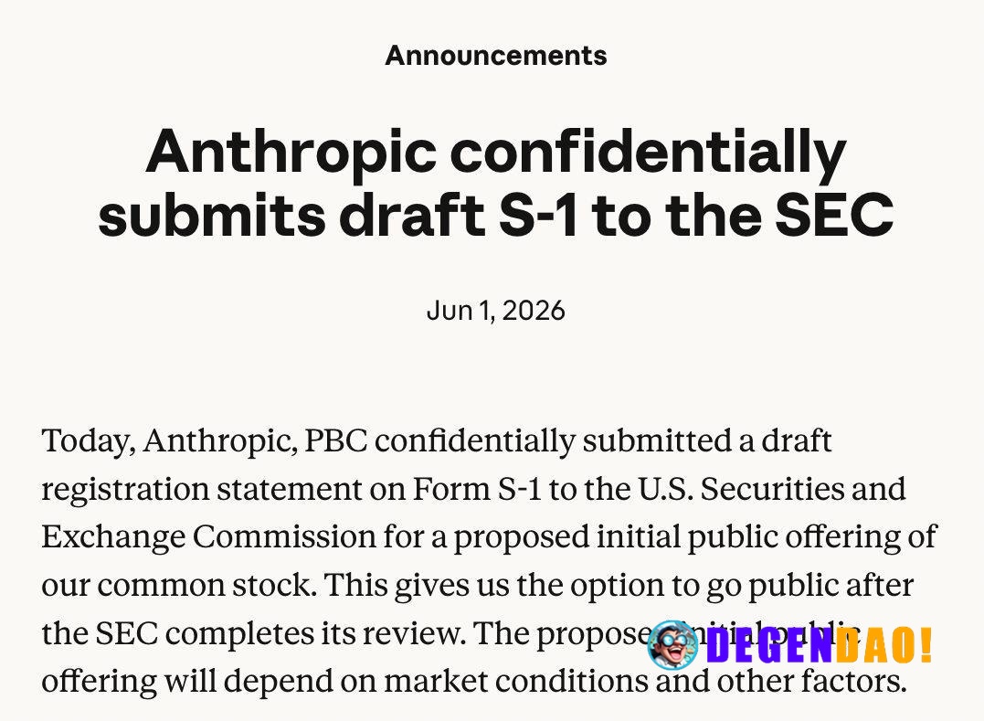 Anthropic Files Confidential S-1 with the SEC > Anthropic has confidentially submitted a draft S-1 registration statemen...