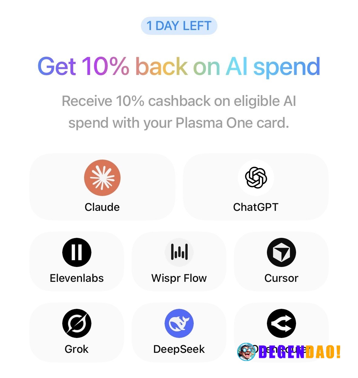 Gm, gm! Who needs Plasma One invites? TL;DR: – 3% cashback – 10% AI cashback atm – 0% FX transfers – 4.4% stablecoin APY...
