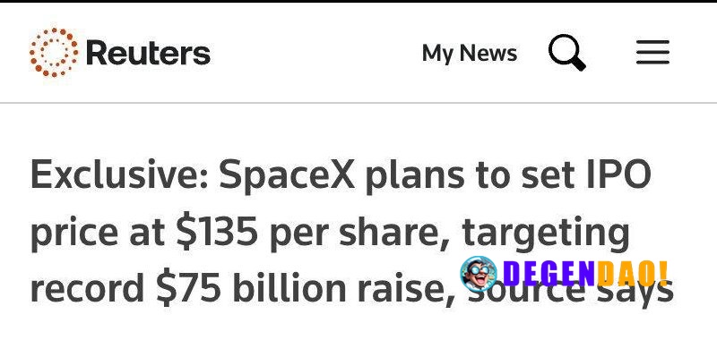 SpaceX Plans to Set IPO Price at $135 Per Share, Targeting Record $75 Billion Raise, Source Says > SpaceX plans to IPO a...