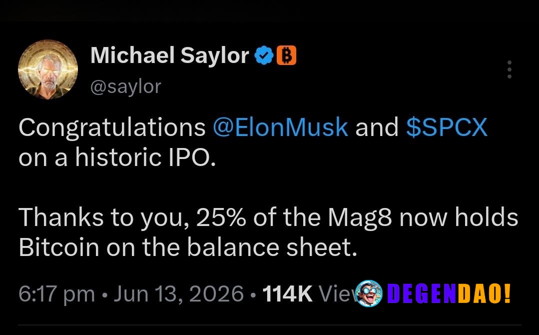 🔥 SAYLOR: "25% of the Mag8 holds Bitcoin..." News | Markets | YouTube _ 〽️ Crypto Pulse 👉 @degendaoinfo