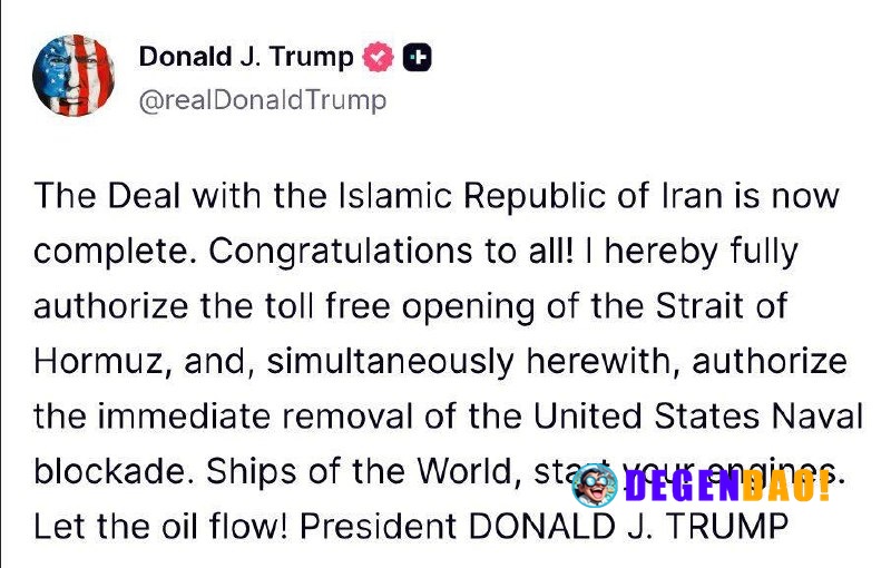Trump Says the Deal with Iran is Now Complete Source: https://truthsocial.com/@realDonaldTrump/posts/116750587569914985 ...
