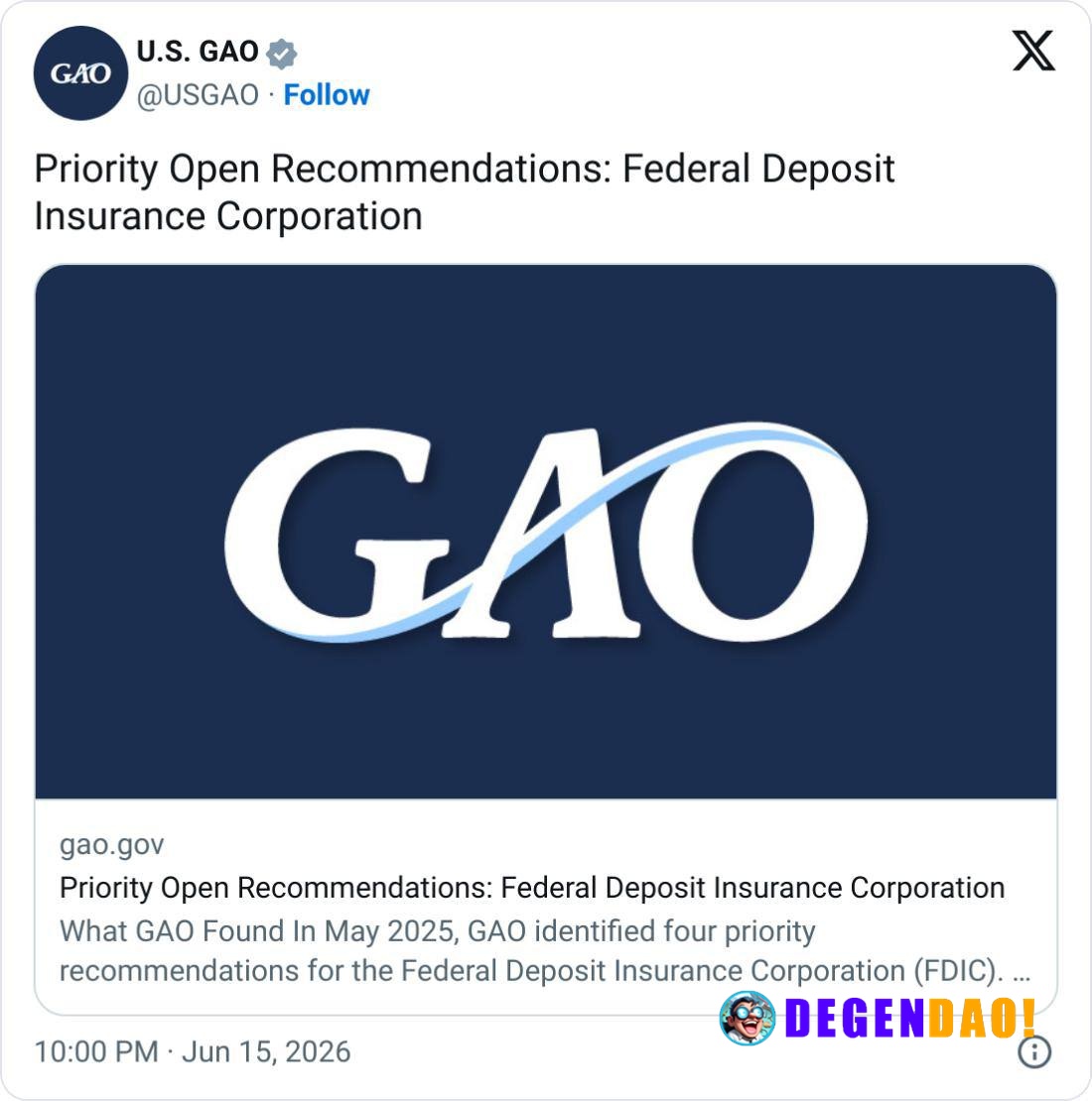 Regulators appear increasingly focused on coordination. The GAO is urging the FDIC and other agencies to develop a forma...