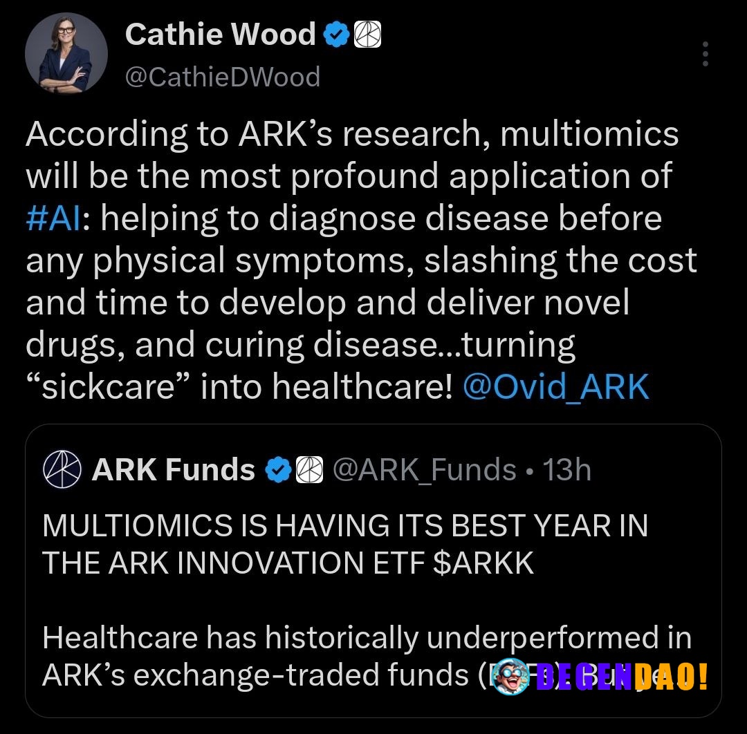 🚨 INSIGHT: Cathie Wood says AI will revolutionize healthcare through early disease detection. _ 〽️ Crypto Pulse 👉 @degen...
