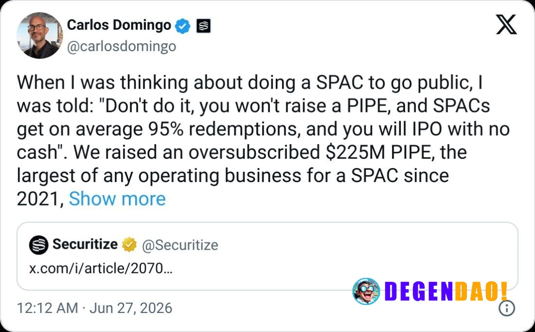 🔥 LATEST: Securitize expects to raise $400 million ahead of its NYSE debut. _ 〽️ Crypto Pulse 👉 @degendaoinfo