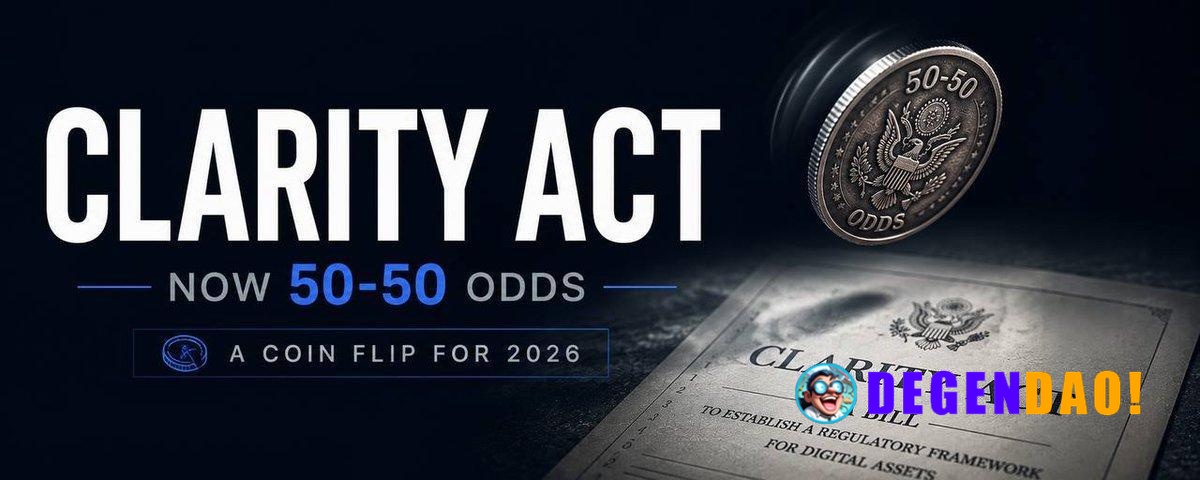 Galaxy Research Cuts Odds of Clarity Act Passage in 2026 to 50%, Down from 60% > “We are reducing our odds of CLARITY Ac...