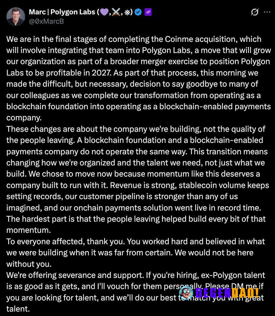 Polygon Labs Cuts Staff Amid Coinme Acquisition, Pivots From Blockchain Foundation to Payments Company > Polygon Labs is...