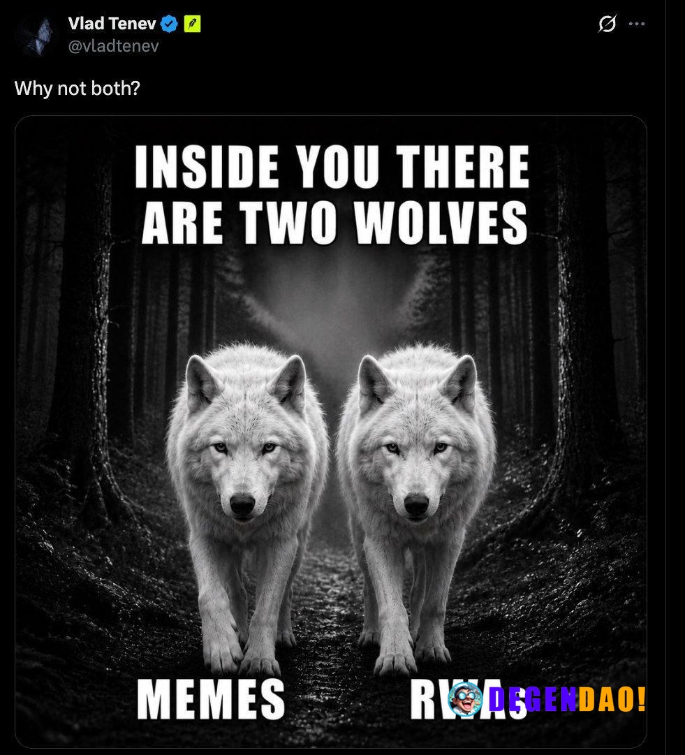 Robinhood CEO Vlad Tenev on Memecoins vs. RWAs: 'Why Not Both?' Source: https://x.com/vladtenev/status/20782504277415568...