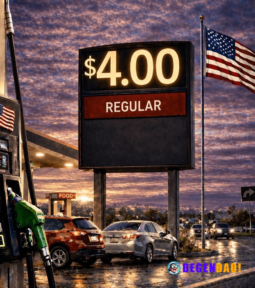 JUST IN: 🇺🇸 Average US gas prices rise to $4.00 per gallon as war with Iran resumes. _ 〽️ Crypto Pulse 👉 @degendaoinfo