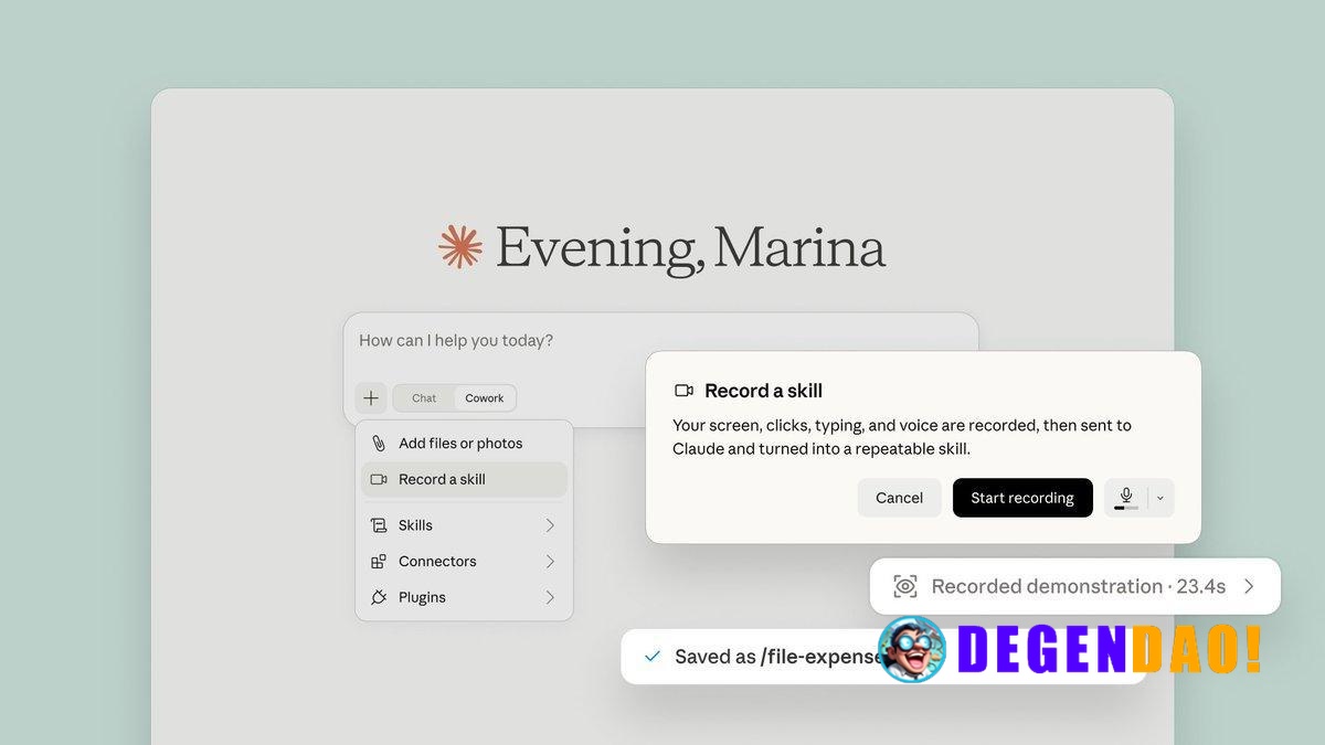 Anthropic Adds "Teach Claude a Skill" Feature to Claude Cowork > You can record your screen while you do a task, talk th...