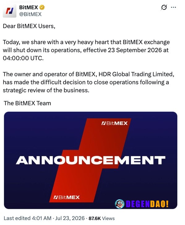 BitMEX announces shutdown; BMEX token crashes ≈90% – Link BitMEX, the exchange that pioneered 100x Bitcoin leverage near...