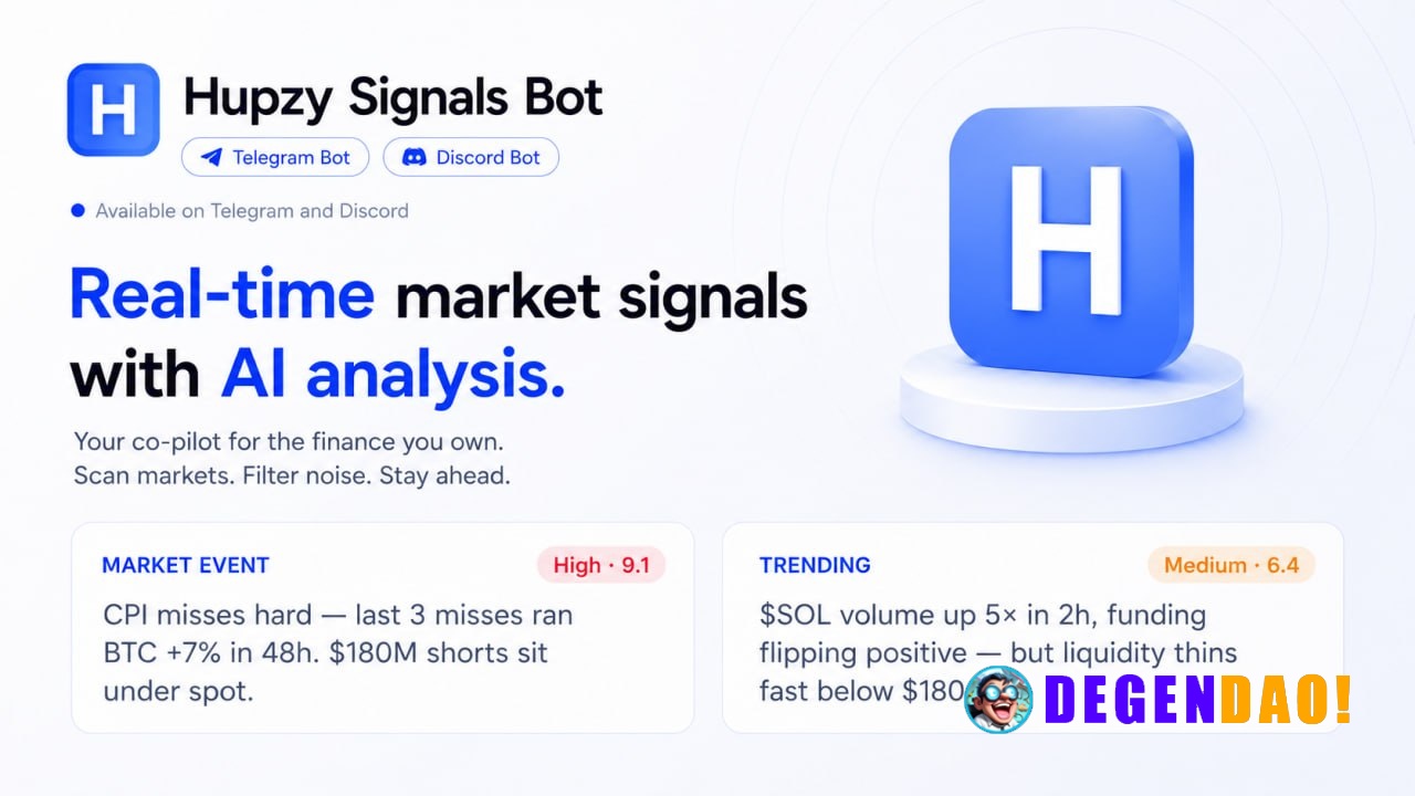🔥Hupzy Signals Bot is live on Telegram and Discord Get real-time market signals, trending alerts, market events, and AI ...