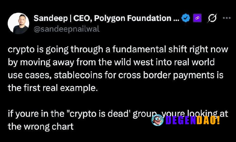 Polygon CEO: Crypto Is Shifting to Real-World Use Cases, With Stablecoins Leading the Way > “If youre in the "crypto is ...