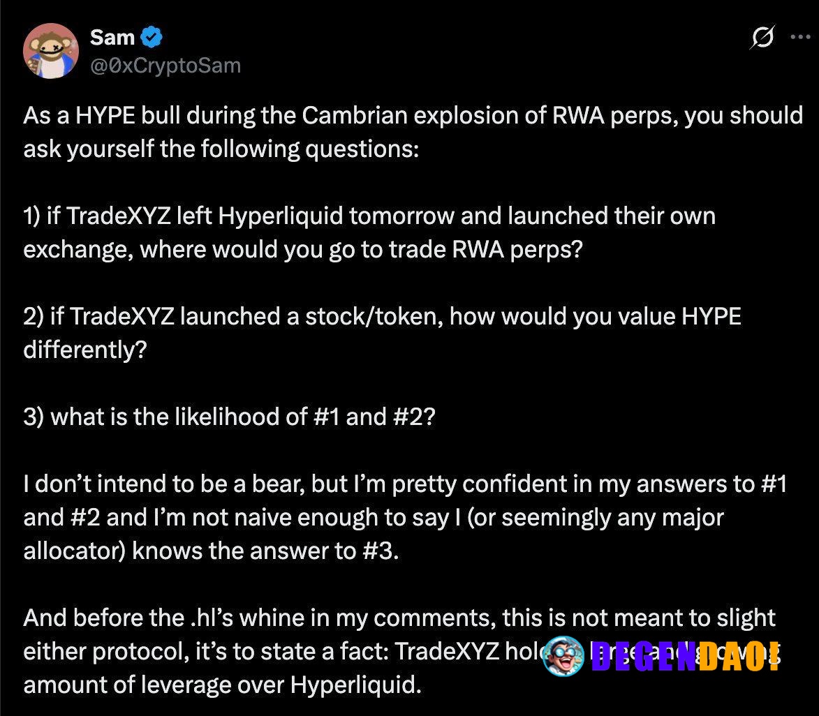 How Much Leverage Does TradeXYZ Hold Over Hyperliquid ($HYPE)? > As RWA perpetuals boom on Hyperliquid, the key risk for...
